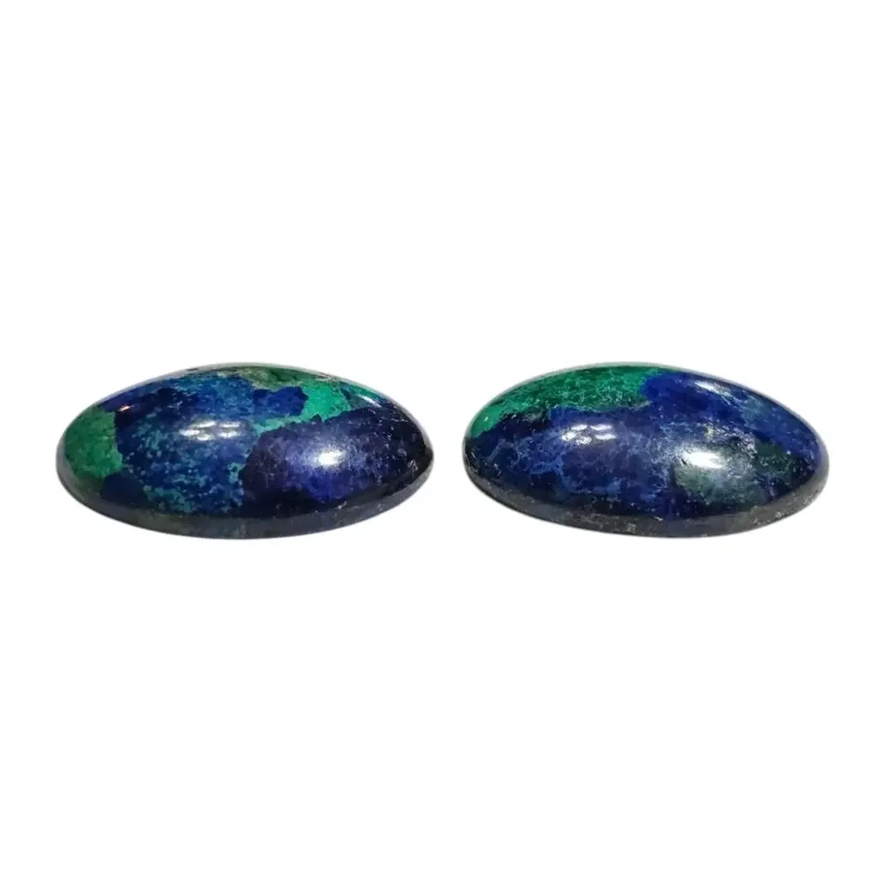 Natural Azurite Malachite Oval Cabochons 46.75 CT Matching Pair Loose Gemstones